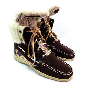 Sperry Top Sider Ladyfish Womens Size 9 Brown Suede Faux Fur Warm Boots 9173873